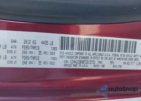 2015 Jeep Compass Sport from USA, damaged, VIN 1C4NJCBA8FD313731